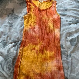 Spacing Out Tie Dye Mini Dress - Orange/white